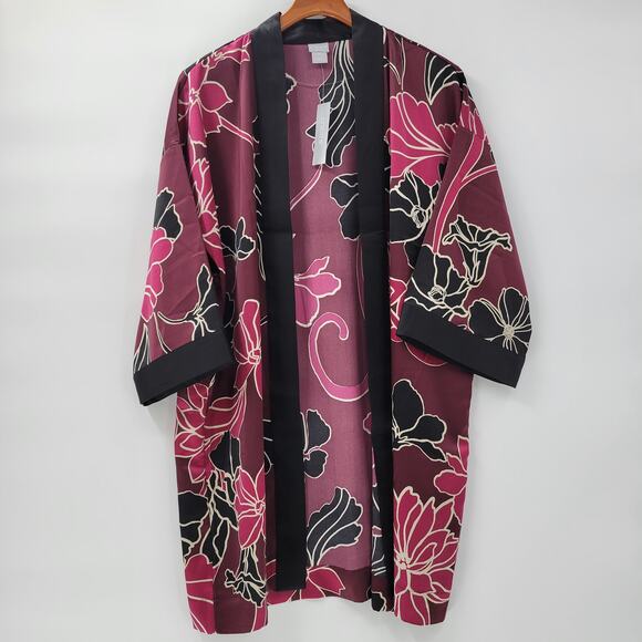 Chicos Travelers Kimono Jacket L/XL Deep Chianti Purple Floral Open Front NWT - Picture 7 of 16